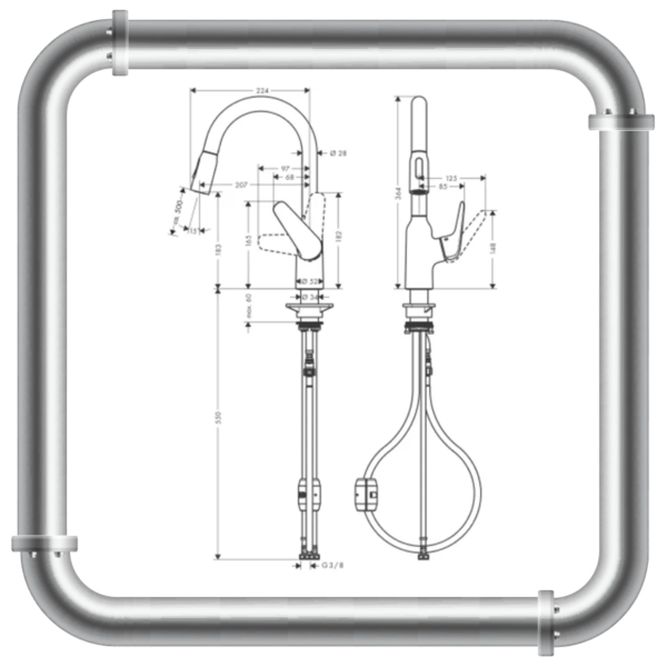 Mitigeur Hansgrohe cuisine bec de cygnes avec rallonge et douchette – Image 2